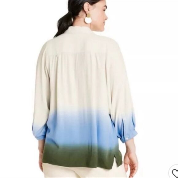 Womens Plus Size Dip-Dye Long Sleeve Button-Down Blouse Rachel Comey x Target - Picture 3 of 6